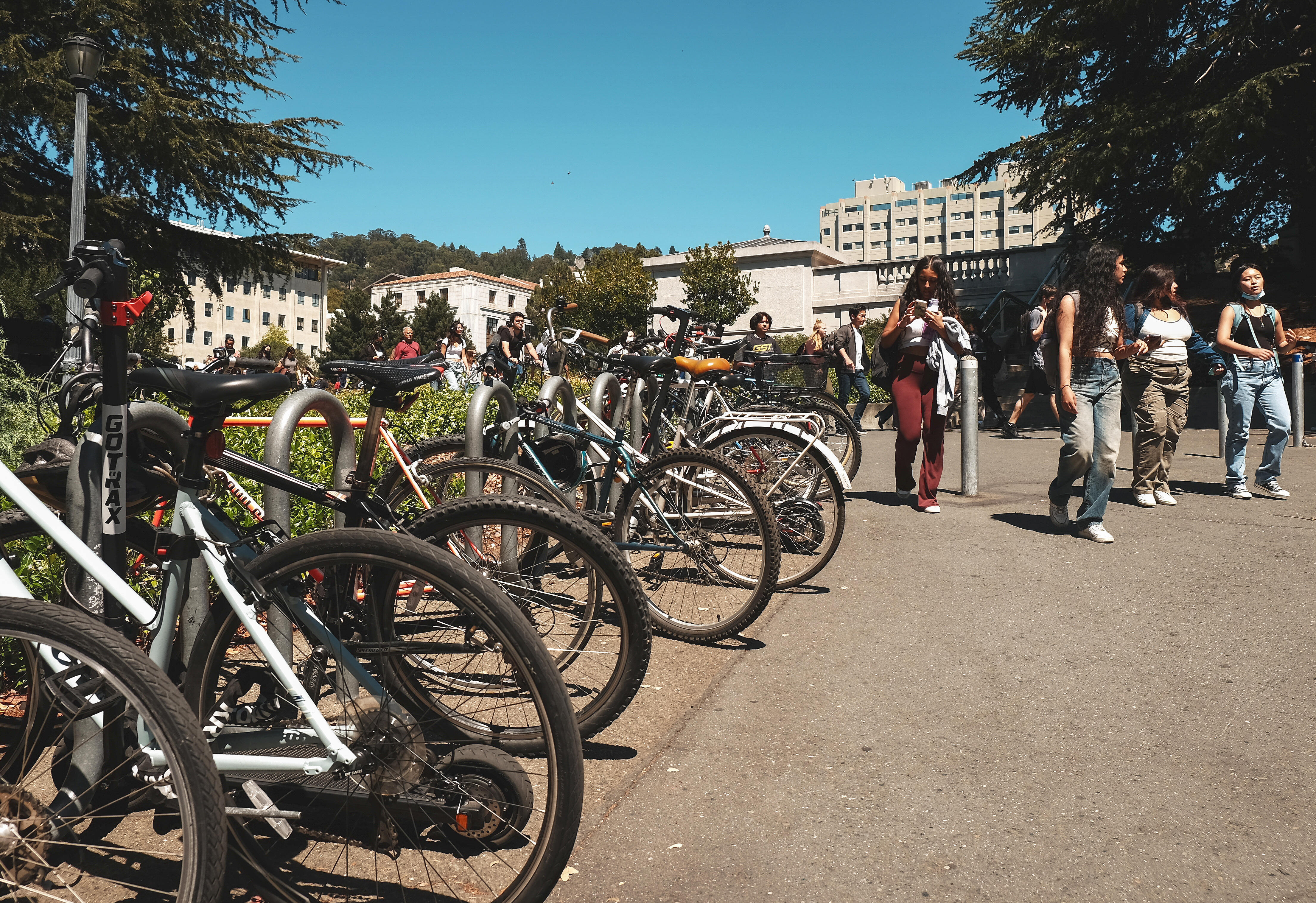 bicycles and walkers between doe library and free speech cafe