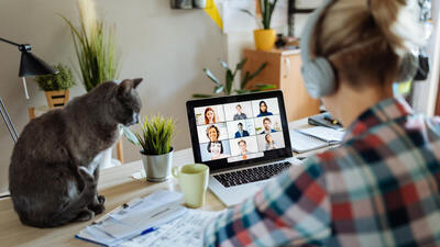 Person at desk working at laptop from home